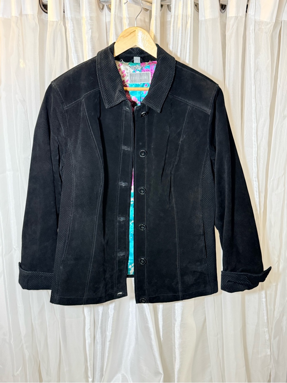 bill blass Black Suede Button-Front Jacket